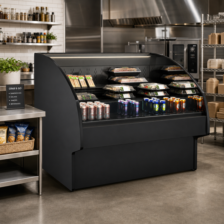 Product image #2 for Fusion® GLDSS643R Open Curved Remote Refrigerated Self-Service Display Case, 75-3/8 Inch W