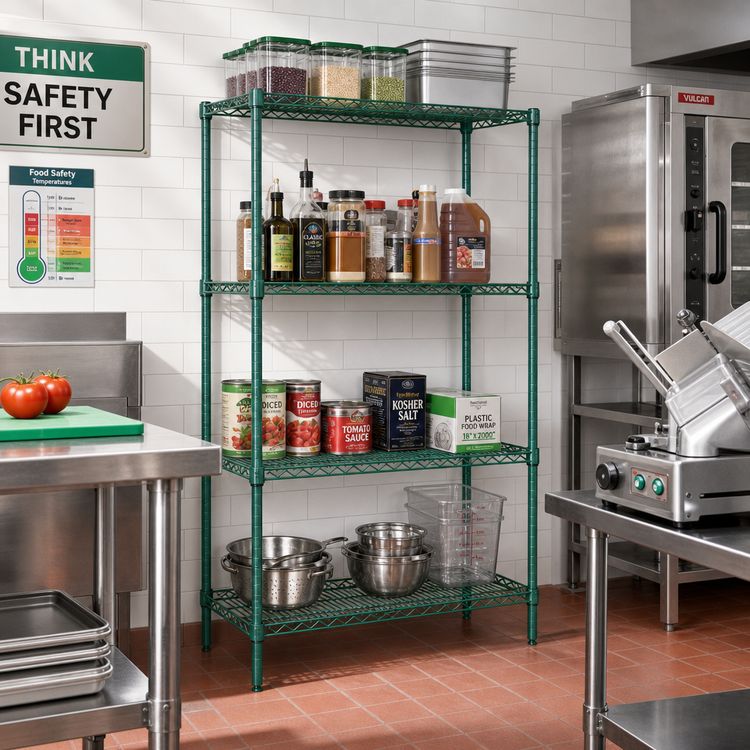 Product image #2 for Quantum 30" W x 12" D x 86" H Wire Shelving Starter Kit, 4 Shelves, Green Epoxy Finish