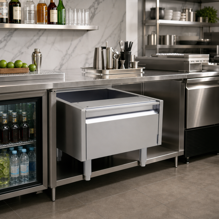 Product image #2 for Glastender Underbar Add-On Cabinet Base with Single Hinged Door, Stainless Steel, 20"W x 24"D x 16"H