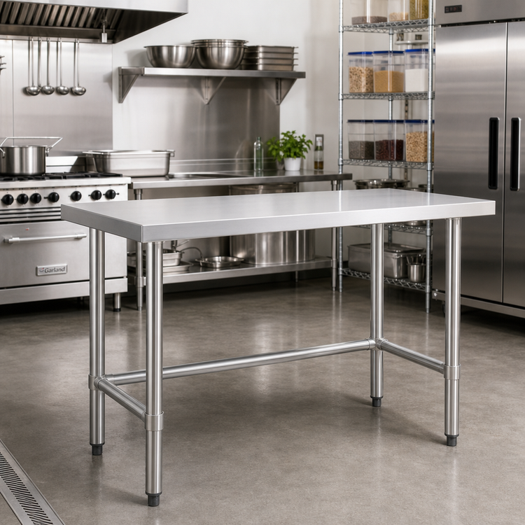 Product image #2 for Steel Works Stainless 72-Inch x 30-Inch Open Base Worktable with 18 Gauge 304 Stainless Steel Flat Top
