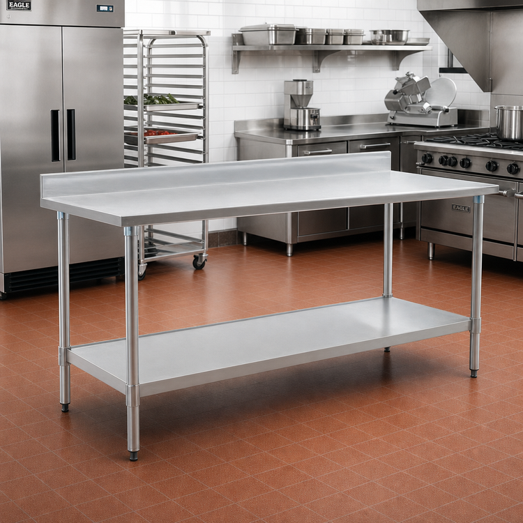Product image #2 for Eagle Budget Series 72" x 30" 430 Stainless Steel Work Table with 4-1/2" Backsplash and Adjustable Undershelf