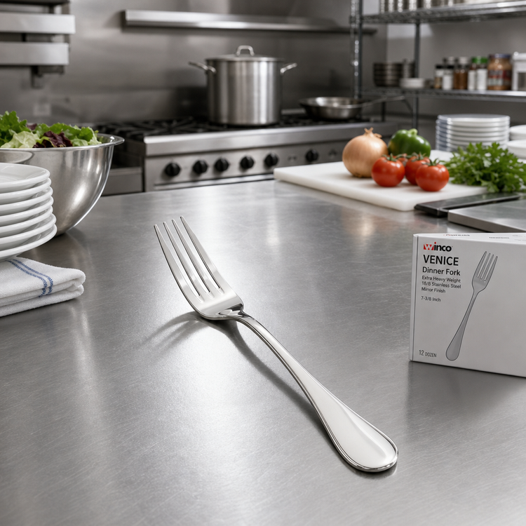 Product image #3 for Winco Venice 7-3/8 Inch Dinner Fork, Extra Heavy Weight, 18/8 Stainless Steel, Mirror Finish