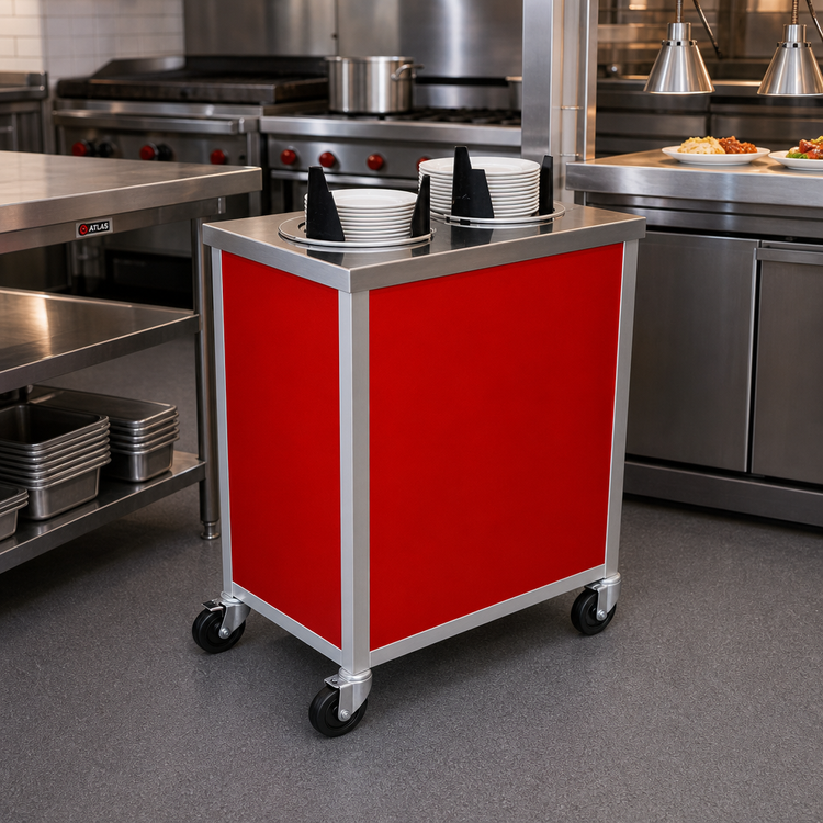 Product image #2 for Atlas Metal MEPD4-5 Mobile Plate Dispenser, Enclosed, 4-Tube, 5-9 Inch Plate Capacity