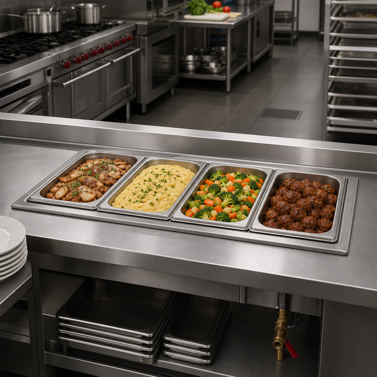 Product image #2 for Hatco Top-Mount Drop-In Rectangular Non-Insulated Heated Well for Four Third-Size Pans, 120V Low Watt, With Drain