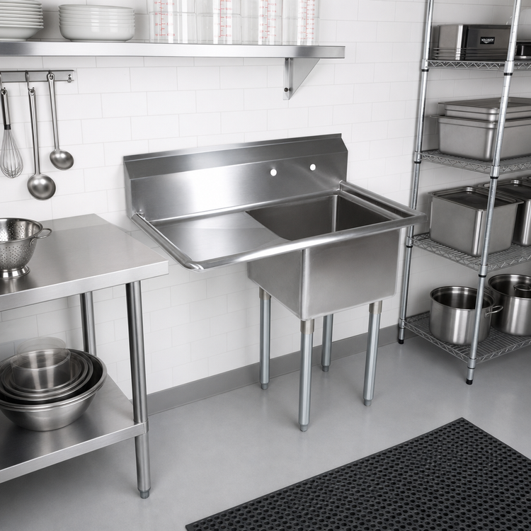 Product image #2 for John Boos E-Series 1-Compartment Stainless Steel Sink with Left Drainboard — 15 x 15 x 14 Inches Bowl, 32.5 Inches Wide