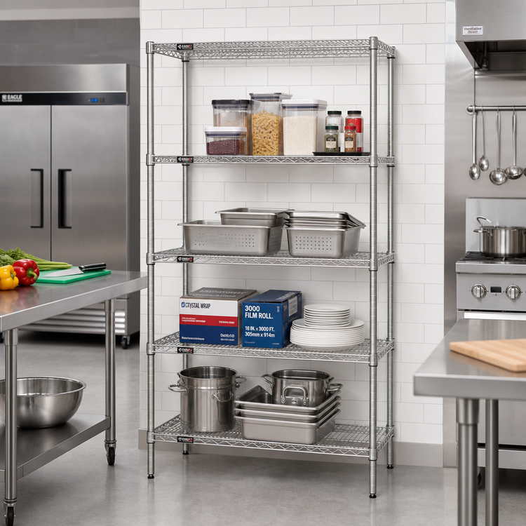 Product image #2 for Eagle Group 5-Tier Wire Shelving Starter Unit, 60 x 24 x 74 Inches, Stainless Steel Finish