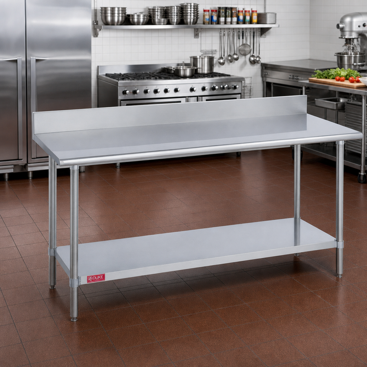 Product image #2 for Duke 120" x 36" Stainless Steel Work Table with 5" Riser and Galvanized Undershelf