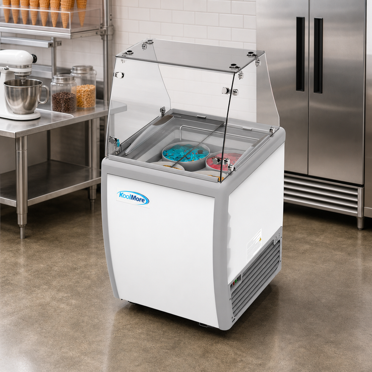 Product image #2 for KoolMore 26-Inch 4-Tub Ice Cream Dipping Display Cabinet with Sliding Glass Doors and Sneeze Guard