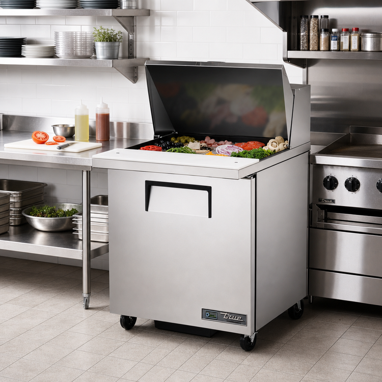 Product image #2 for True Mega-Top Sandwich/Salad Prep Table, 27-5/8 Inch Wide, 1 Solid Door, 12-Pan Top