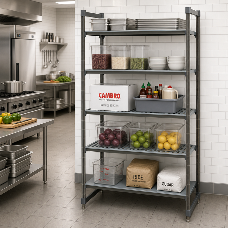 Product image #2 for Cambro Camshelving Basics Plus 5-Tier Stationary Starter Polymer Shelving Unit, 24 x 48 x 84 Inches, Vented and Solid, Brushed Graphite