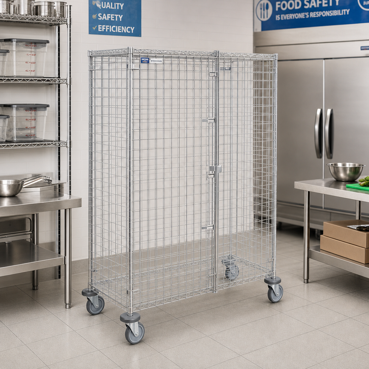 Product image #2 for Metro Super Erecta qwikSLOT Mobile Chrome-Plated Wire Security Cage, 52-3/4 W x 27-1/4 D x 68-1/2 H, No Intermediate Shelves