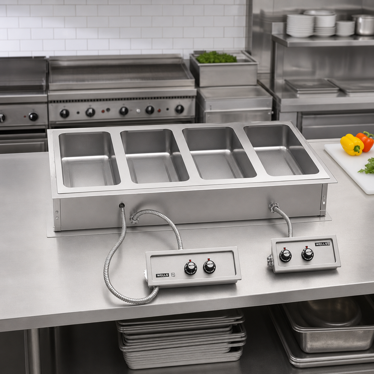 Product image #2 for Wells Top-Mount Built-In Electric Auto-Fill Hot Food Well, 4 Full-Size Pan Openings