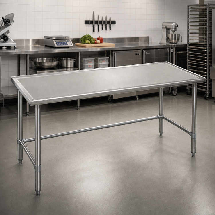 Product image #2 for Spec-Master T48120STEM Marine Series 120"W x 48"D Stainless Steel Work Table with Box Marine Edge