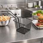 Thumbnail image #2 for American Metalcraft FRYB433 Mini Rectangular Stainless Steel Fry Basket with 4-Inch Handle, Black Case of 48