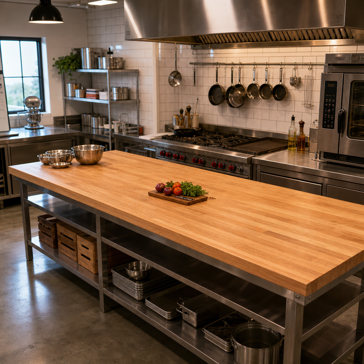Product image #2 for Appalachian Red Oak Blended Edge Grain Island Countertop, 132 x 48 x 1-3/4 Inch, Varnique Finish