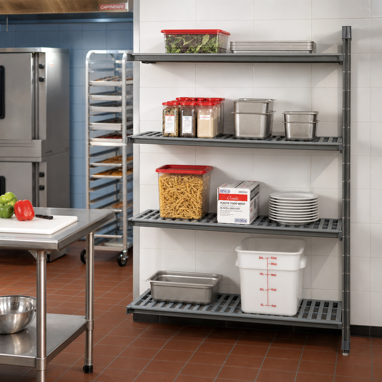 Product image #2 for Cambro Camshelving Basics Plus 4-Tier 21 x 48 x 64 Inch Vented Polymer Add-On Shelving Unit, Brushed Graphite