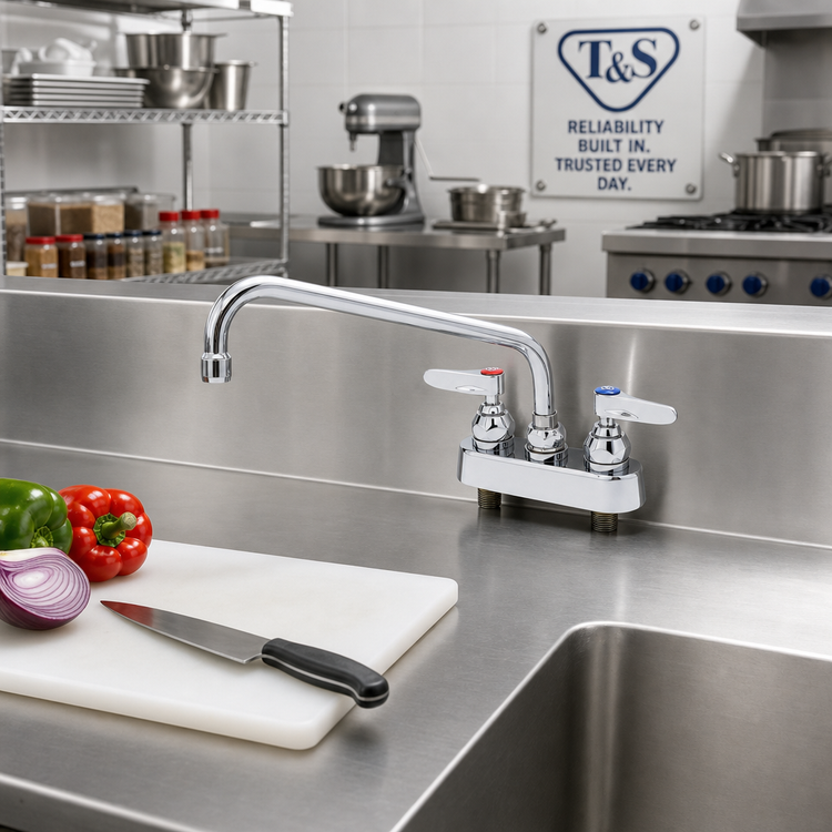 Product image #2 for T&S Brass Deck-Mounted Workboard Faucet with 8-Inch Swing Nozzle, 4-Inch Centers