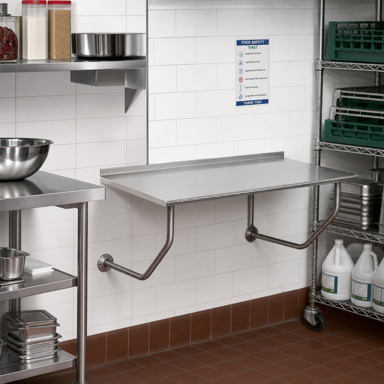 Product image #2 for Advance Tabco 30" x 24" Wall-Mount 304 Stainless Steel Work Table with 1-1/2" Rear Up-Turn