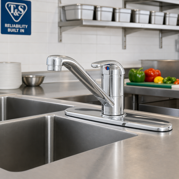 Product image #2 for T&S Brass Commercial Low-Lead Single-Lever Deck-Mount Faucet with 9-Inch Swivel Spout