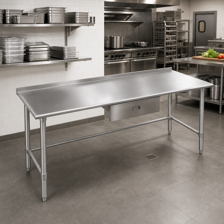 Product image #2 for Eagle Group Budget Series 120-Inch x 30-Inch 430 Stainless Steel Work Table with 1-1/2-Inch Rear Up-Turn