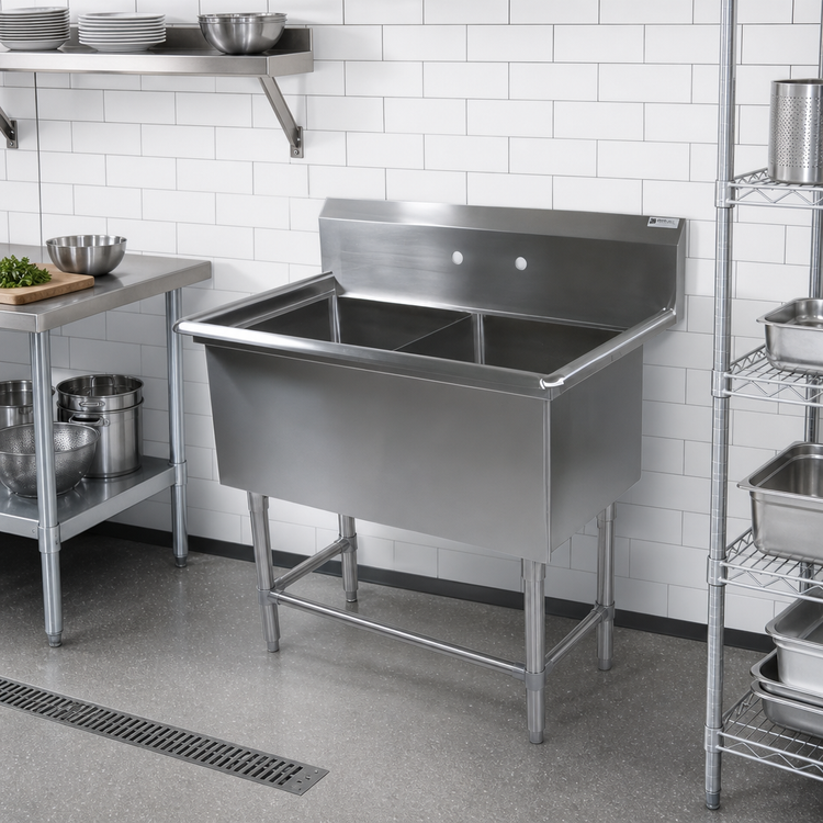 Product image #2 for John Boos Pro-Bowl 2-Compartment Stainless Steel Sink, 18" x 24" Bowls, 10" Backsplash
