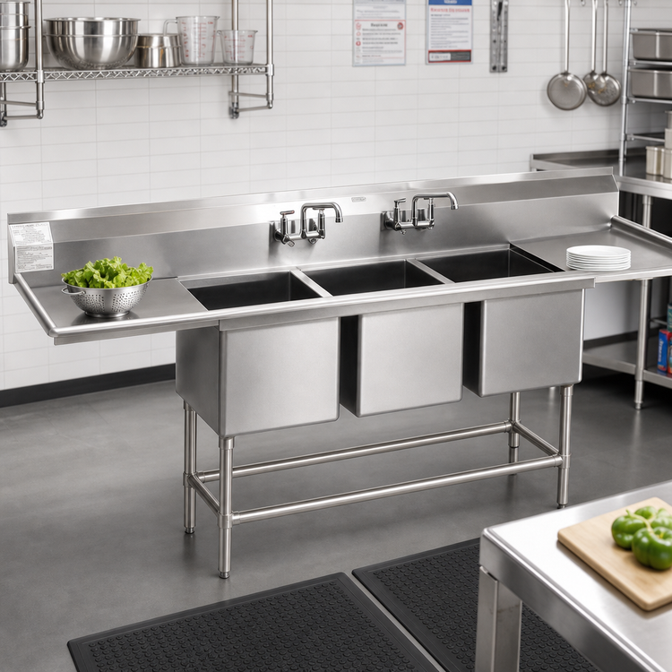 Product image #2 for Spec-Master FN2472-3-36L-14/3 Three Compartment Stainless Steel Sink with 36" Left Drainboard