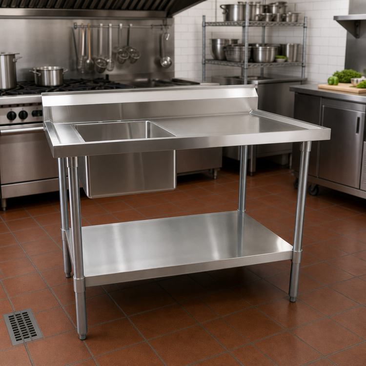 Product image #2 for BK Resources 60" x 30" Stainless Steel Work Table with Left-Hand Prep Sink and 6" Riser