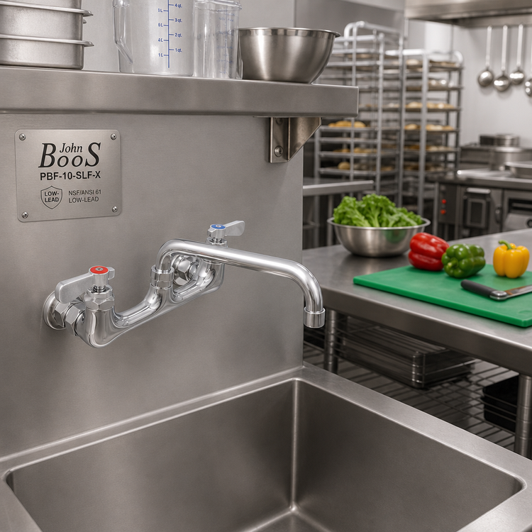 Product image #2 for John Boos PBF-10-SLF-X Low-Lead Heavy Duty Splash Mount Faucet with 10-Inch Swing Spout and 8-Inch Centers