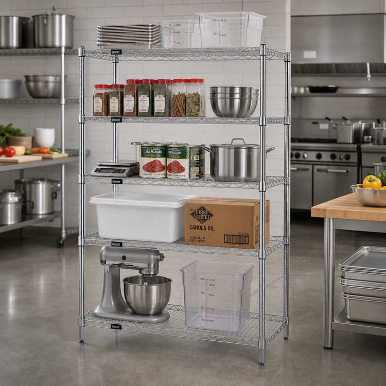 Product image #2 for Quantum 5-Shelf Chrome Wire Shelving Starter Kit, 60W x 12D x 54H, 600-800 lb. Capacity