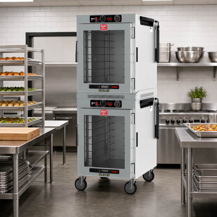 Product image #3 for Metro HotBlox™ 16-Pan Wide Dual-Cavity Mobile Pass-Thru Insulated Holding Cabinet, Analog, Clear Front/Solid Rear Doors