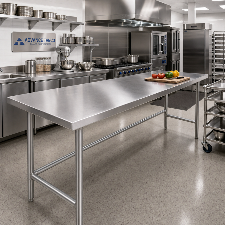 Product image #2 for Advance Tabco 144-Inch x 36-Inch Stainless Steel Work Table with 14-Gauge 304 Top and Countertop Edge