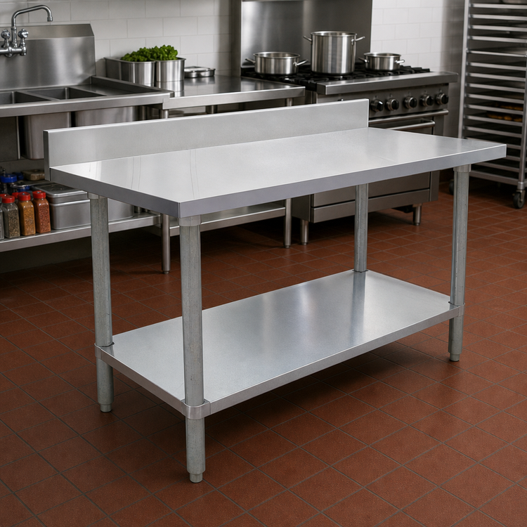 Product image #2 for Standard Series 60-Inch x 30-Inch Stainless Steel Work Table with 4-Inch Backsplash and Galvanized Undershelf