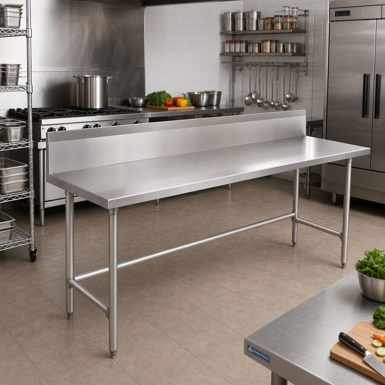 Product image #2 for Advance Tabco 304 Stainless Steel Commercial Work Table With 10-Inch Backsplash, Open Base, 120 x 24 Inches
