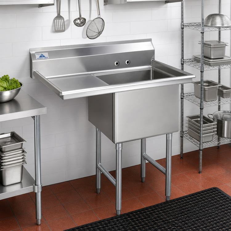 Product image #2 for Advance Tabco 1-Compartment Fabricated Sink with 24-Inch Left Drainboard, 24 x 24 x 14 Bowl, 16-Gauge 304 Stainless Steel