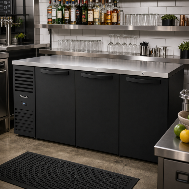 Product image #2 for True Premier Bar 92-Inch Four-Section Refrigerated Back Bar Cooler with Stainless Steel Top and Solid Locking Doors