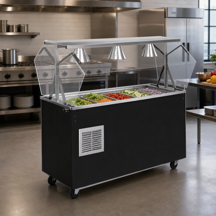 Product image #2 for Vollrath 2-Series Affordable Portable 4-Pan Refrigerated Cold Food Buffet Station with Breath Guard and Locking Casters