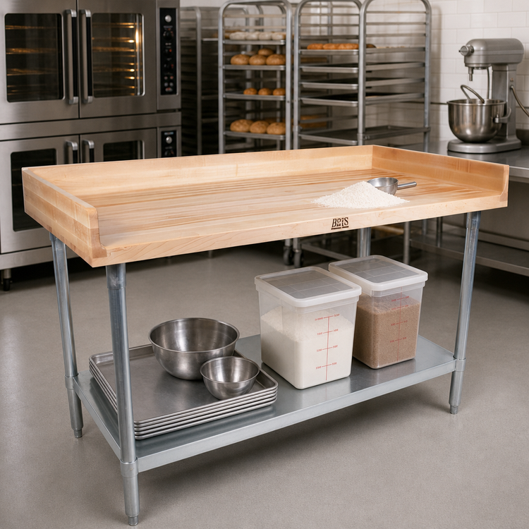 Product image #2 for John Boos 48-Inch x 24-Inch Northern Hard Rock Maple Baker's Top Work Table with Galvanized Base and Undershelf