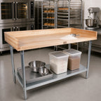Thumbnail image #2 for John Boos DNS01 48" x 24" Maple Baker's Work Table with 1-3/4" Top, 4" Coved Riser and Galvanized Undershelf