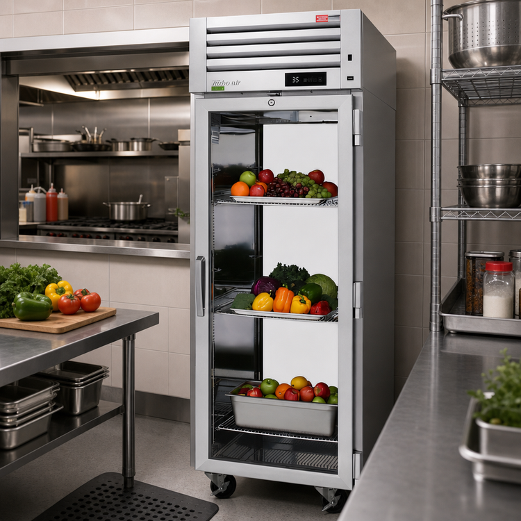 Product image #2 for Turbo Air PRO Series Pass-Thru Glass-Front/Solid-Rear Reach-In Refrigerator, 1 Section, 26.48 Cu. Ft., Top-Mount Self-Contained