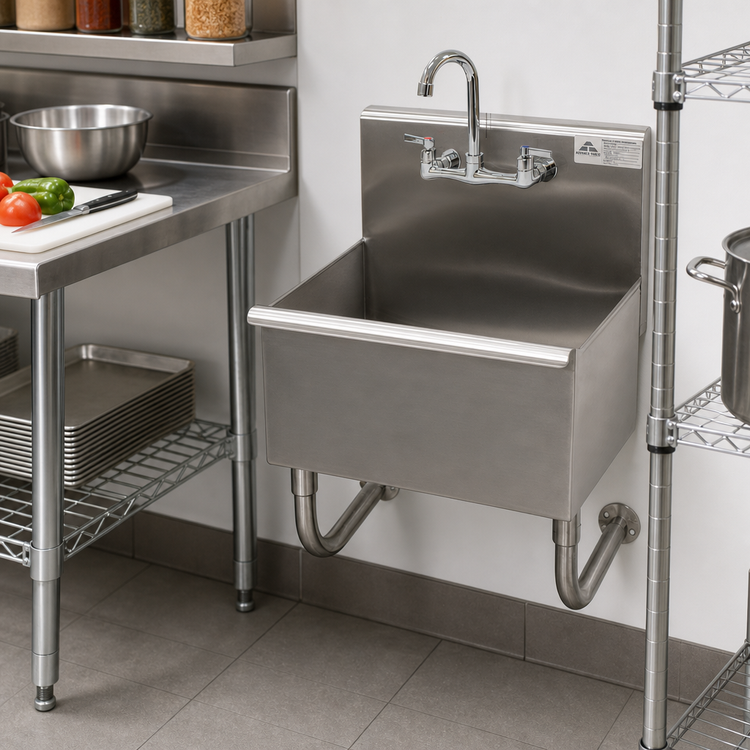 Product image #2 for Advance Tabco 1-Station Wall-Mounted Square Corner Hand Sink with Faucet, 23 Inch Wide, 304 Stainless Steel