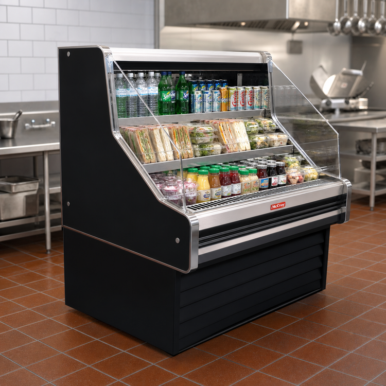 Product image #2 for Howard-McCray 35E Series 51-Inch Remote Open Merchandiser, Black, 44-Inch High, 2-Tier Step Shelves