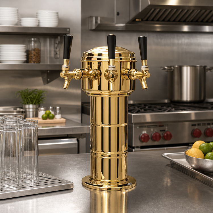 Product image #2 for Mini Mushroom 3-Faucet Draft Dispensing Tower, Polished Brass Finish