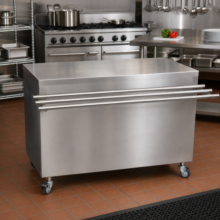Product image #2 for BK Resources 48 Inch Stainless Steel Solid Top Serving Counter with Drop Shelf and Enclosed Cabinet Base