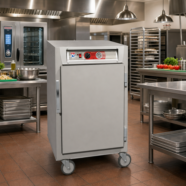 Product image #2 for Metro C5 6 Series Mobile Half-Height Pass-Thru Heated Holding Cabinet with Solid Doors, 17 Full-Size Sheet Pan Capacity, 120V