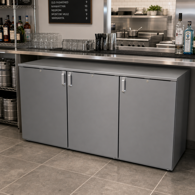 Product image #2 for Glastender C1RB72 One-Zone Remote Back Bar Cooler, 72 Inch, Three-Section, Bar Profile, Solid Swing Doors