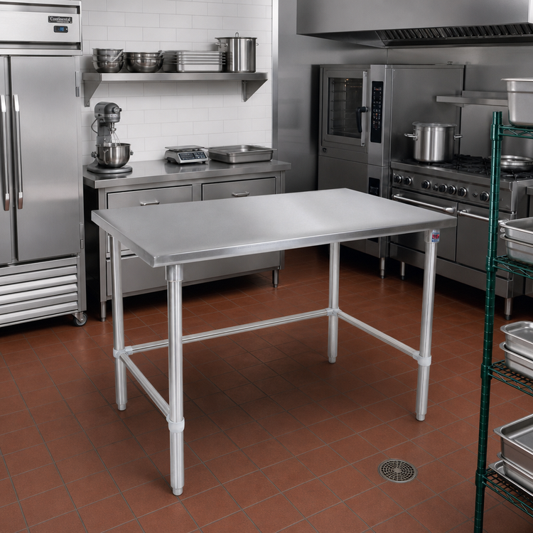 Product image #2 for John Boos Stallion Safety Edge Stainless Steel Work Table, 60"W x 36"D, 16-Gauge 300 Series Top, Open Base