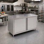 Thumbnail image #2 for John Boos 4CH6-3072 72"W x 30"D Stainless Steel Enclosed Work Table with Cabinet Base, Hinged Doors, 16-Gauge 300-Series Top