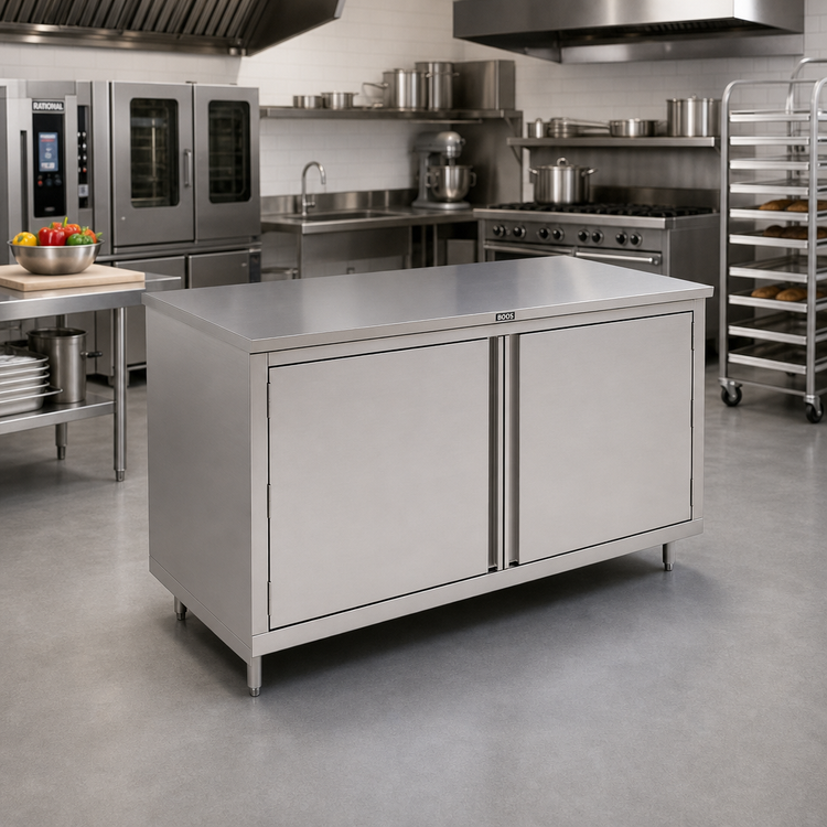 Product image #2 for John Boos 72-Inch x 30-Inch Stainless Steel Enclosed Work Table with Cabinet Base and Hinged Doors
