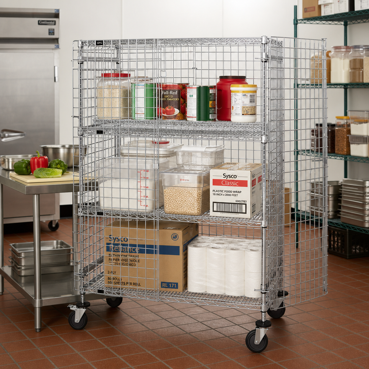 Product image #2 for Quantum Mobile Security Cage with 2 Intermediate Shelves, Chrome Finish, 36 x 21 x 69 Inches