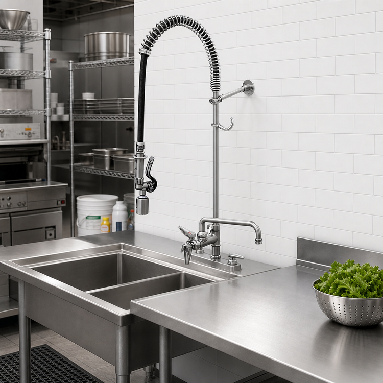 Product image #2 for EasyInstall Deck-Mount Workboard Pre-Rinse Add-On Faucet with 12-Inch Swing Nozzle and 44-Inch Hose